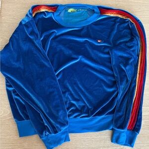 Blue Velour Aviator Nation Women’s Sweatshirt with Rainbow Stripes
